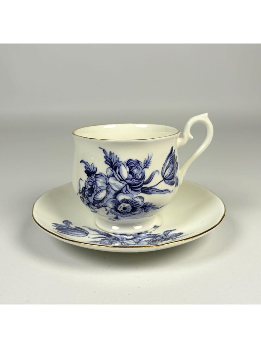Vintage Staffordshire Blue Floral Fine Bone China Cup & Saucer Set